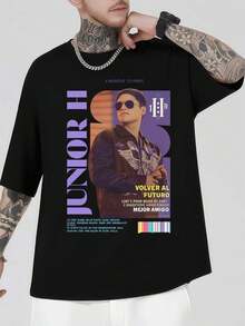 Stylish Autumn PLUS SIZE Graphic Print T-Shirt, Round Neck, Relaxed Fit, Casual, Relaxed Fit, Unique Graphic Print - Black - View 1