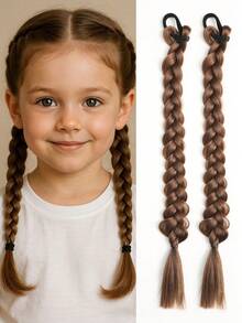 2PCS Braid Ponytail Extensions With Rubber Band Ponytail Natural Synthetic Hair Piece For KIDS - Multicolor - View 8