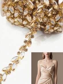 1 pieza Cadena de cristal y strass de 90 cm, elegante cadena minimalista para el Body, cadena decorativa de cristal y strass, cadena de garra, cadena de cristal y strass, decoración brillante DIY, accesorio ajustable de cristal para decorar ropa y hombros, accesorio decorativo de costura para bodas, adorno de lujo con ribete de cristal y strass - Multicolor - Ver 14