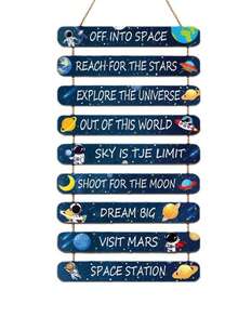 50 piezas - Decoración de pared con tema espacial para dormitorio de niños, arte de madera creativa, decoración para bebés, cartel de sistema solar con citas motivacionales