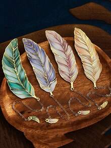 1pc Metal Feather Bookmark, Elegant Creative Bookmark, Stationery Gift, School Supplies, Back To School Season - Multicolor - View 1