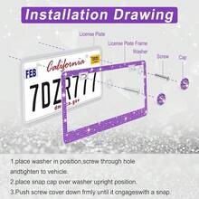 [Free Shipping]Bling License Plate Frame For Women, 1Pack Rhinestone Handcrafted Crystal Premium Stainless Steel, Stainless Steel Car Decorative Accessories With Diamond Sparkle Glitter Caps (Purple),1pc,Purple - Purple - 查看 6