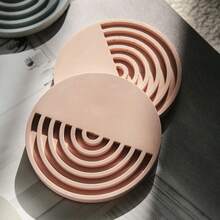 DIY Clay Mold, Half Striped Round Coaster, Gypsum, Resin, Epoxy Resin, Round Daily Silicone Mold