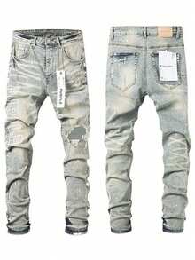 Designer Men Jeans American Streetwear Distressed Slim Fit Stretch Tapered Skinny High Fashion Stretchable Trousers  Ripped Denim Pants For Men - Light Blue - View 10