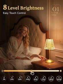 مصباح مكتب كريستالي LED، تصميم جديد بسيط وكلاسيكي من الاكريليك الشفاف قابل للشحن مع سماعات، بنمط مخطط مجعد كالقرع النجمي، تحكم باللمس، مناسب للبار والمقهى والفندق وغرفة المعيشة والنوم والردهة، هدية عيد ميلاد أو مناسبة مميزة للعائلة والأصدقاء والزملاء والحبيب/الحبيبة