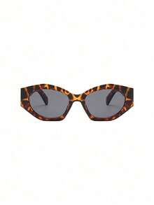 1pc Asymmetrical Polygon Shaped Fashionable Fashion Glasses For Women, Minimalist & Versatile - Leopard Gray - View 4