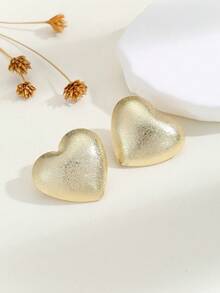 1对心形亚麻耳钉，时尚百搭，适合日常佩戴 - 愛心麻麵耳釘 - 查看 3