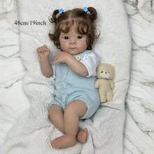 19 Inch (48cm) Reborn Doll Toy, Children's Toy, Vinyl Limbs And Cloth Body, Handmade, Collectible Humanoid Doll, Brown Curly Hair, Fashionable Birthday Gift, Bedtime Roleplay Toy - Finished Doll - View 3