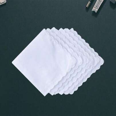 3pcs Simple Wavy Edged White Handkerchiefs, Suitable For Men And Women, Soft Polyester Handkerchief, Great For Wedding Party Gifts, Parties, Gifts, Wedding Favors, Party Accessories, Charming Accessory, Quality Craftsmanship, No Feathers, No Electricity Required