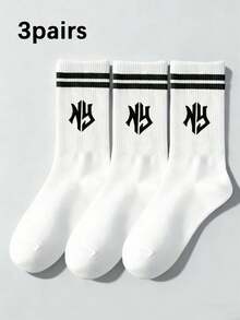 1/3双随机黑白字母印花男女通用中筒袜，休闲运动袜，舒适时尚，适合日常穿着，四季皆宜，学院风 - 彩色 - 查看 10