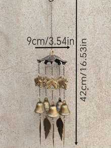 1pc Cast Iron Wind Chime Cover, Iron Art Bell Wind Chime Hanging Decor With Decorative Chain, Outdoor Garden Ornament, No Electricity Needed, Adds Soothing Sounds To Balcony, Patio, Porch, Garden - Bronze - View 2