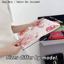 Flower 1PC Pink Floral & Pomegranate Tablet Case - Watercolor Pattern, Foldable Stand & Shockproof Translucent Cover,With Pen Holder Compatible With 10.9/10.2/ Air 5th Gen/Pro11/10th/9.7/Air 2/ (7th Gen)/ (8th Gen)/ Air 4/5/ Pro 11/ 10th Generation 10.9-Inch 2022 Smart Case/ Air 13(M3 2025)/ Air 11(M3 2025) - Multicolor - View 5
