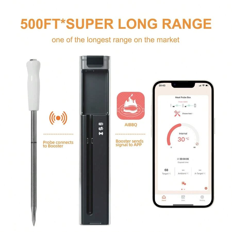 500 Ft Wireless Meat Thermometer Digital, Bluetooth Meat Thermometer Wrieless For Beef Lamb Chicken Turkey, Smoker Acccessories For Rotisserie Sous Vide BBQ Oven Air Frye - 1 - View 1