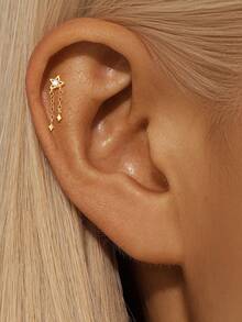 1 chiếc khuyên tai tua rua hình ngôi sao và mặt trăng bằng bạc Sterling 925, phong cách Punk thời Trung cổ, trang sức tinh tế, phù hợp để đeo hàng ngày, dự đám cưới, tiệc tùng, lễ đính hôn, kỷ niệm, ngày Valentine và các dịp khác. - Vàng - Xem 8