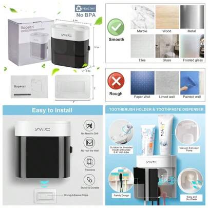 Dustproof Cover Toothbrush Holder Wall Mounted Automatic Dispenser Shower Bathroom Set With 2 Toothpaste SqueezersNo, No