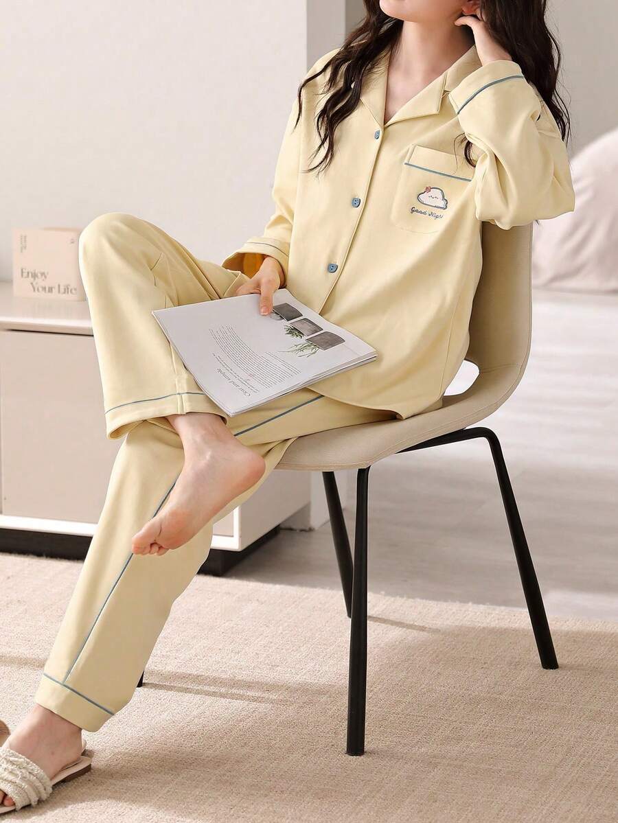 AICJ 2件套女士休闲条纹长袖上衣和裤子睡衣套装，舒适纯棉，适合春、夏、秋季、情人节、新年礼物、秋冬服装