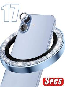 1 bộ ốp bảo vệ ống kính camera tương thích với iPhone, kèm vòng kim loại đính đá sáng bóng và lớp màng chống trầy xước độ cứng 9H, phụ kiện thời trang, ốp bảo vệ thân thiện với người dùng, chống thấm nước, chống sốc, chống rơi vỡ, chống bám vân tay, bảo vệ toàn diện. - Màu xanh nhạt - Xem 11