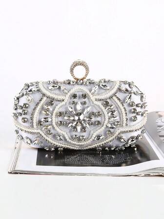 新款水钻镶嵌晚宴包，手工串珠正式手拿包