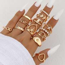 13 sztuk geometrycznych pierścionków w kształcie serca w stylu boho z kryształkami, idealnych do codziennego noszenia przez kobiety, na randki, imprezy, jako prezent dla dziewczyny, na Walentynki i do ulicznego stylu