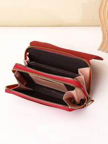 1pc Crossbody Mobile Phone Bag Women's Bag Hijab Fashion Shoulder Bag Women's Long Double-Layer Zipper Wallet Long Clutch Bag Large Capacity Simple Wallet Wallet Multi-Functional Multi-Card Slot Card Holder Mobile Phone Bag - Multicolor - View 3