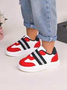 1 Pair New Fashion Easy Slip-On Toddler Kids Sports Shoes, Classic Versatile Flat Casual Sneakers For Boys And Girls, Lightweight Outdoor Running Shoes, All Season - Red and White - View 2