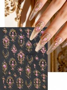 Pegatinas de uñas 5D de la corte real, diseño de gemas vintage, tótem, decoración de boda elegante, accesorios de manicura DIY - Multicolor - Ver 3