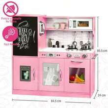 zxr House Cocina Urban Pink Kitchen: Encantadora Cocina de Juguete de Madera para Niñas Fomenta la Creatividad y el Aprendizaje a Través del Juego Imaginativo121 - Rosa - Ver 2