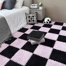 10 piezas Alfombra de piso de peluche suave, 30 x 30 cm Alfombra de piso de empalme para dormitorio, sala de estar, ventana, decoración del hogar - Multicolor - Ver 12