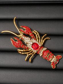 复古水钻龙虾胸针，奢华胸花别针，复古全镶钻动物饰品 - 紅色 - 查看 9