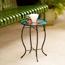 Mesa auxiliar redonda de vidrio mariposa de 13.5 pulgadas mesa pequeña de patio mesa auxiliar al aire última intervensión mesa de bar al aire última intervensión mesa auxiliar de vidrio de - Mariposade135pulgadas - Ver 5