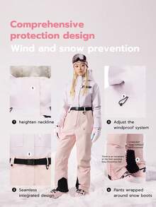 VECTOR MOTION Bộ đồ trượt tuyết Aeris 3L có lớp đệm, unisex, chống thấm nước, chống mài mòn, thoáng khí, co giãn, dành cho trượt tuyết ngoài trời mùa đông với ván đơn/đôi. - Màu Hồng baby - Xem 8