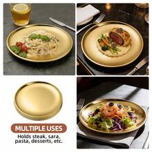 1/2pcs Multi-Purpose Thick Stainless Steel Gold Party Tray - Suitable For Pizza, Desserts, Steaks Etc. - Ideal For Easter, Thanksgiving, Wedding Gatherings - Food Round Tray For Home, Kitchen, Restaurant, Picnic, Outdoor Camping - - - View 4