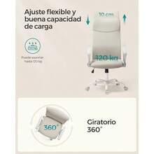 Gaming ChairsSONGMICS - Silla de Oficina Silla ergonómica Asiento Giratorio Asiento Acolchado Altura Ajustable y reclinable Capacidad de Carga 120 kg Color Beige Capuchino OBN034K01 - Beige capuchino - Ver 7