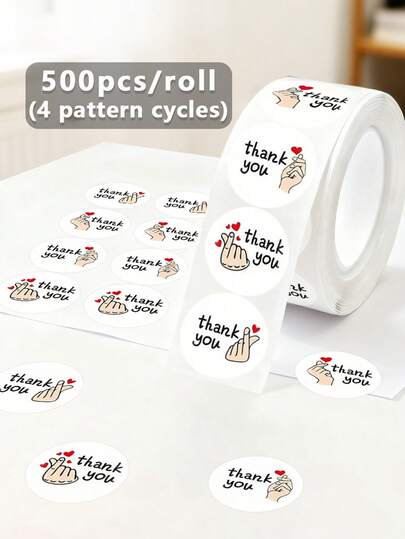 (500pcs/Roll) Heart-Shaped White "I Love You" & "Thank You" Stickers Roll, Self-Adhesive Simple & Elegant Sealing Stickers Labels For Small Business, Envelopes, Party Gifts, Decorative Stickers