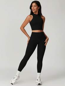 MASKERT 2Pcs Women's Sports Pants, Yoga Pants, Sports Pants, Casual Pants, Fitness Pants, Yoga Pants, Running Pants, High Elasticity Sports Pants, Comfortable And Skin Friendly - 黑色+藕粉紅色 - 查看 4