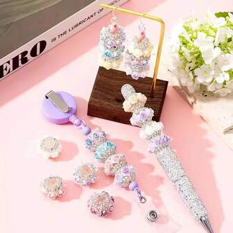 [20 Pieces] Imitation Rose Beads With Straight Holes, Rhinestone DIY Bead Pen Making, Suitable For Holiday Gift Exchanges, Party Favors For Female Friends, Bracelet Making, Keychain And Bag Charms