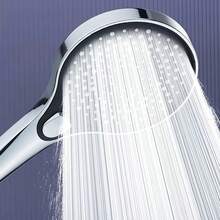 3pcs Pressurized Shower Head Set For Home Bathroom Use, Includes Shower Head With Hose And Bracket; Powerful Large-Panel Pressurized Shower With High Water Flow, Coarse Holes, And Three Adjustable Spray Modes With Button Control. - Silver - View 9