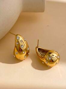 1 Pair Fashion Stainless Steel Water Drop Stud Earrings Decorated With Shining Exquisite Rhinestone Suitable Woman Dinner Party Wear Can Promote Elegant - Multicolor - View 7