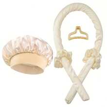 5件套缎面免烫卷发套装，包含免烫卷发器、缎面睡眠帽、免烫发带、发圈、柔软睡眠帽、弹性造型工具、睡眠免烫卷发带，配有发圈和发夹，是送给妈妈或女朋友的理想礼物，适合长发女性打造波浪发型。 - 彩色 - 查看 21