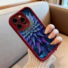 Cubierta de teléfono con borde protector color gris oscuro con estampado de flor abstracta en tonos azules y púrpuras diseño artístico para uso diario y estilo moderno - Café integral - Ver 6