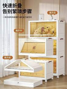 Mueble Organizador de 5 Niveles con Rueditas Puertas Transparentes Cierre Magnético para Almacenamiento Eficiente, mide 116 X 100 X 49 cm también es modular, lo puedes desarmar a tu gusto para hacerlo mas pequeño - Albaricoque - Ver 2