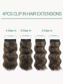 20inch Hair Extensions Clip In, 4PCS Wavy Hair Extension, Light Brown With Golden Highlights Hair Extensions For Women - Piano Color - View 3