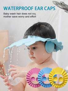 1pc Baby Pink, Blue, Yellow EVA Waterproof Ear Protection Shampoo Cap, Cute Adjustable Baby Shampoo Cap, Suitable For Daily Boy And Girl Bathing, Hairdressing, Sun Protection