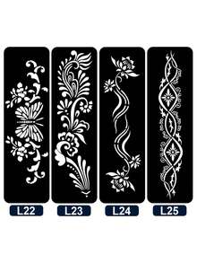 Haina Template Haina Hand Drawn Tattoo Hollow Template Minimalist Elegant Mandala Flower Geometric Pattern Haina Bridal Lace Stickers Suitable For Hands, Feet, Shoulders, Neck, Clavicles Semi Permanent Fake Tattoo Stickers 1 Pack - Black - View 8