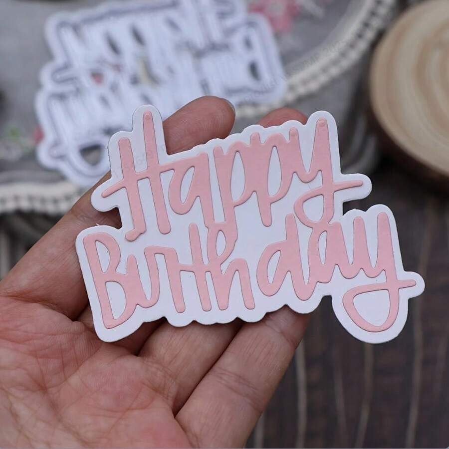 1pc Metal Die Cut, Metal Cutting Die For Paper Card Making Scrapbooking DIY Cards Photo Album Craft Decorations Happy Birthday Die-Cut - Silver - View 1