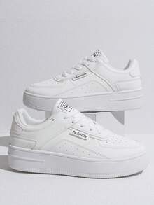 Women's Colorful Patchwork Platform Sneakers, White Casual Shoes, Pink Ladies Trainers, Suitable For Spring And Autumn - White - View 3