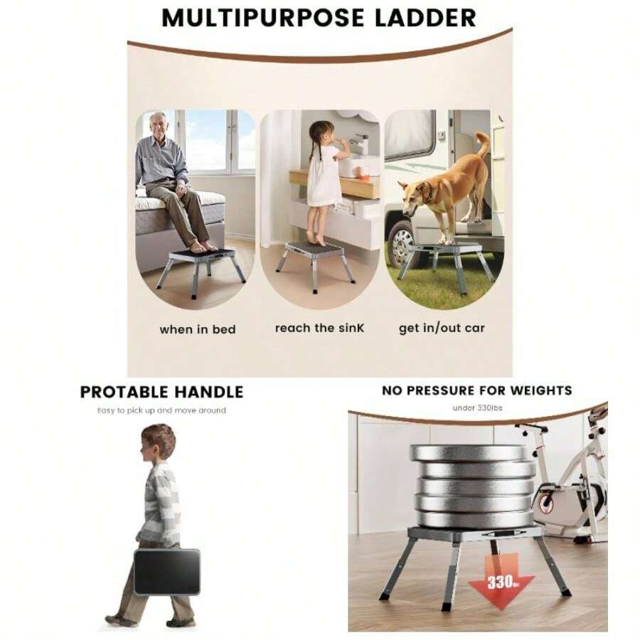 Height - Adjustable Step Stool With Anti - Slip Platform, Folding Step Stools Adults And, Portable And Space - Saving Step Ladder Kitchen, Home, Office, Rv 300 Lbs - Gray - 查看 1