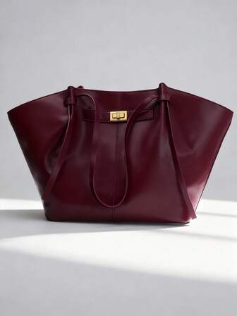 时尚大容量梯形设计奢华PU皮革女士单肩包，设计师款别致锁扣手提包，高品质腋下包