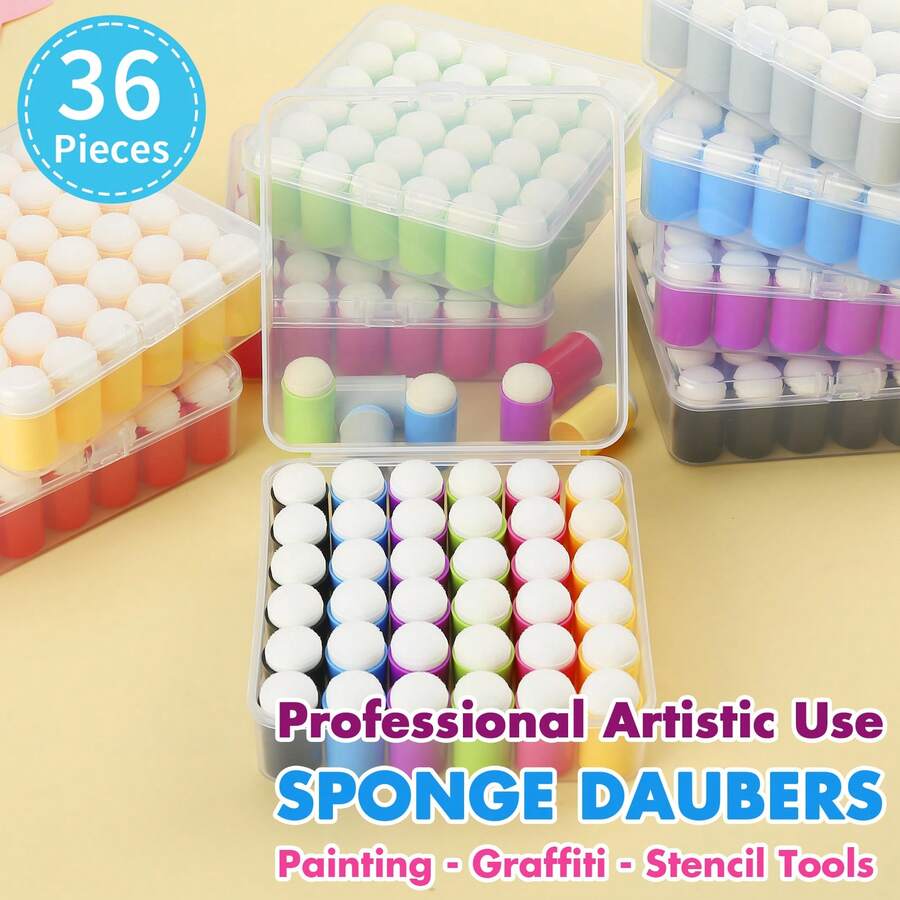 36PCS Sponge Daubers With Storage Case - Applicator For Stenciling, Sponging, And Detailed Effects - Multicolor - View 1