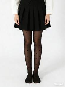 1pc Girls Children White, Black, Heart Pattern Jacquard High Stretch Footless Tights, Mesh Leggings, Comfortable Leggings, School Style Dance Pants, Suitable For Back To School Season/Spring Summer All Year Round Thin Version - Multicolor - View 13